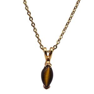Gold Tone Vintage Brown Tiger Eye Pendant Necklace